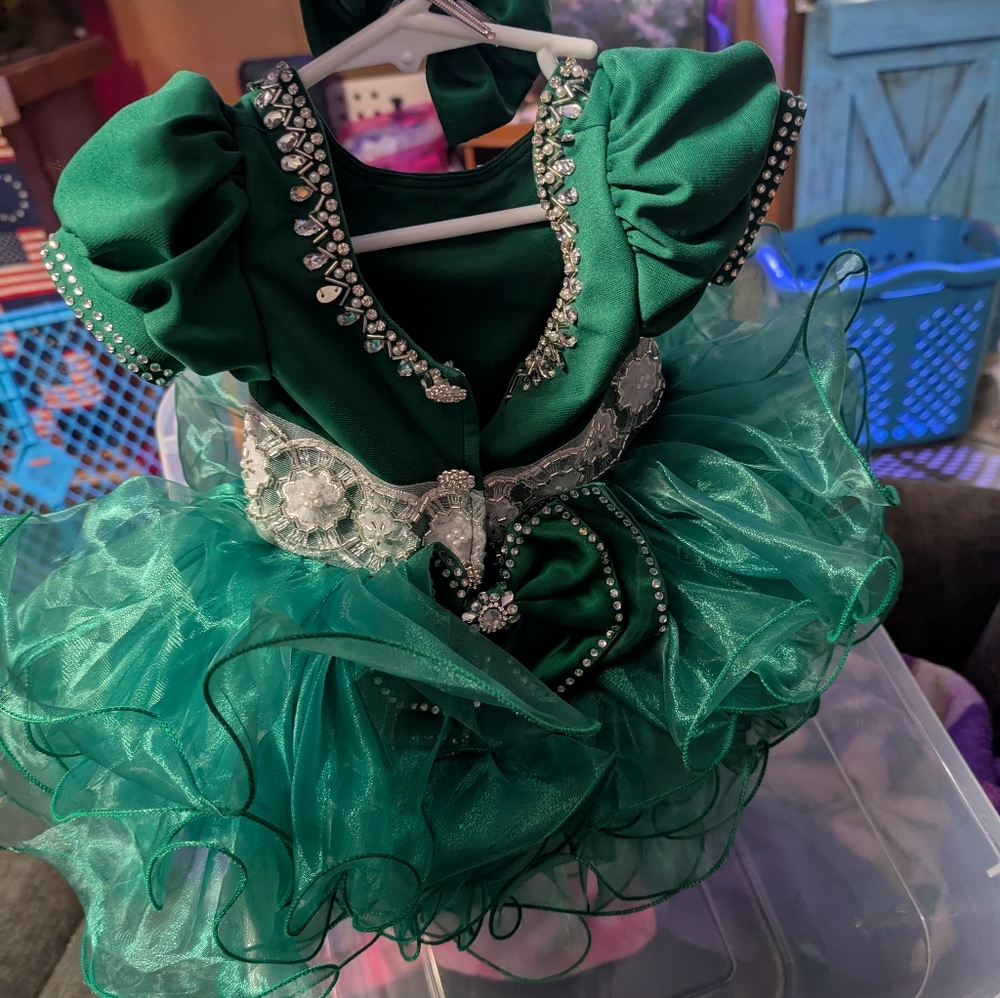 Emerald Green Infant Pageant Dress with Rhinestone Accents